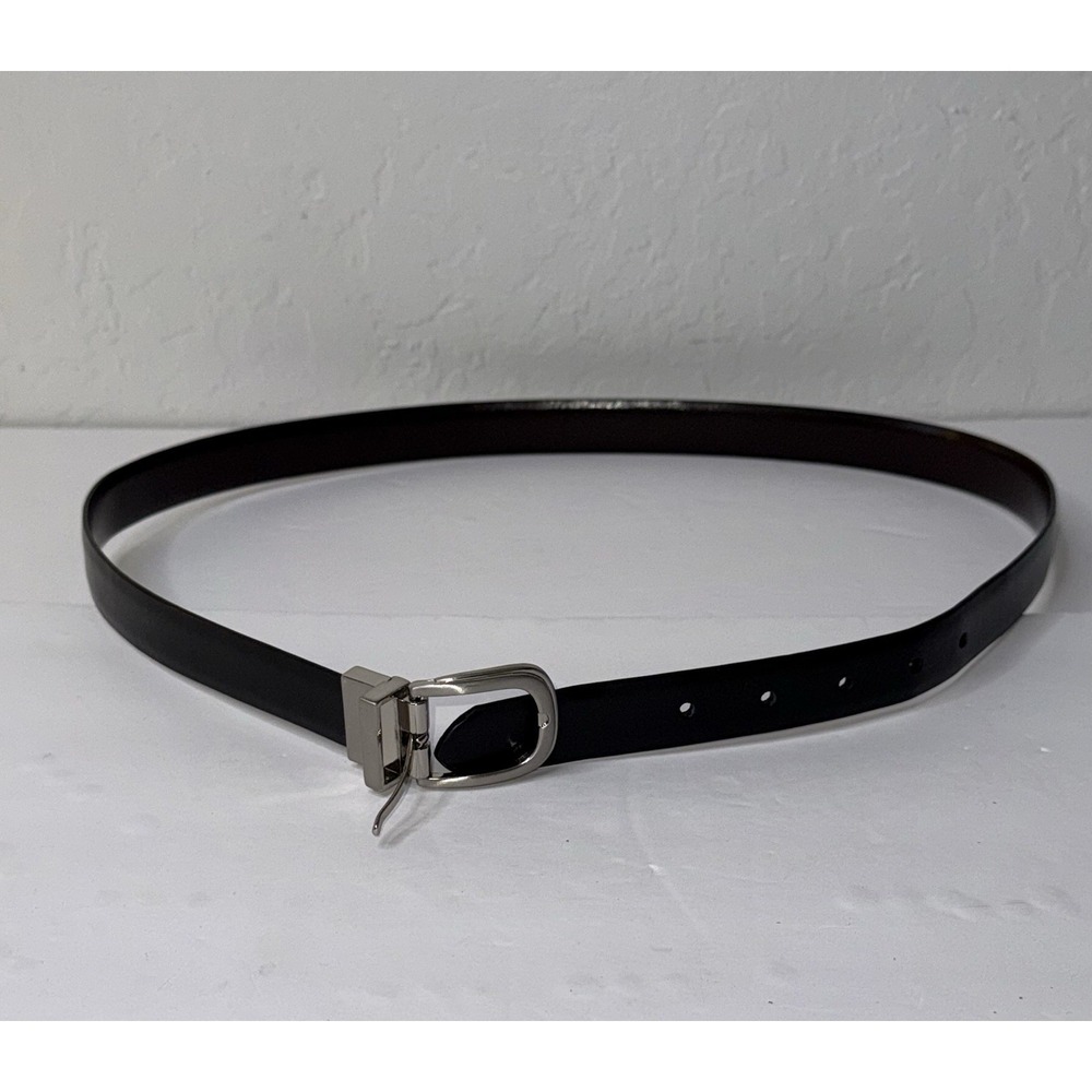Genuine Leather Belt Dark Brown‎ Silver Buckle Size M 37.5" Minimalist Career